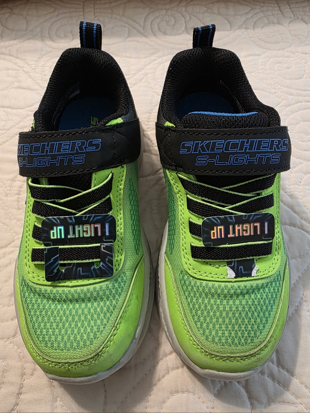 Skechers S-Lights Kids Neon Green Black Light-Up Sneakers